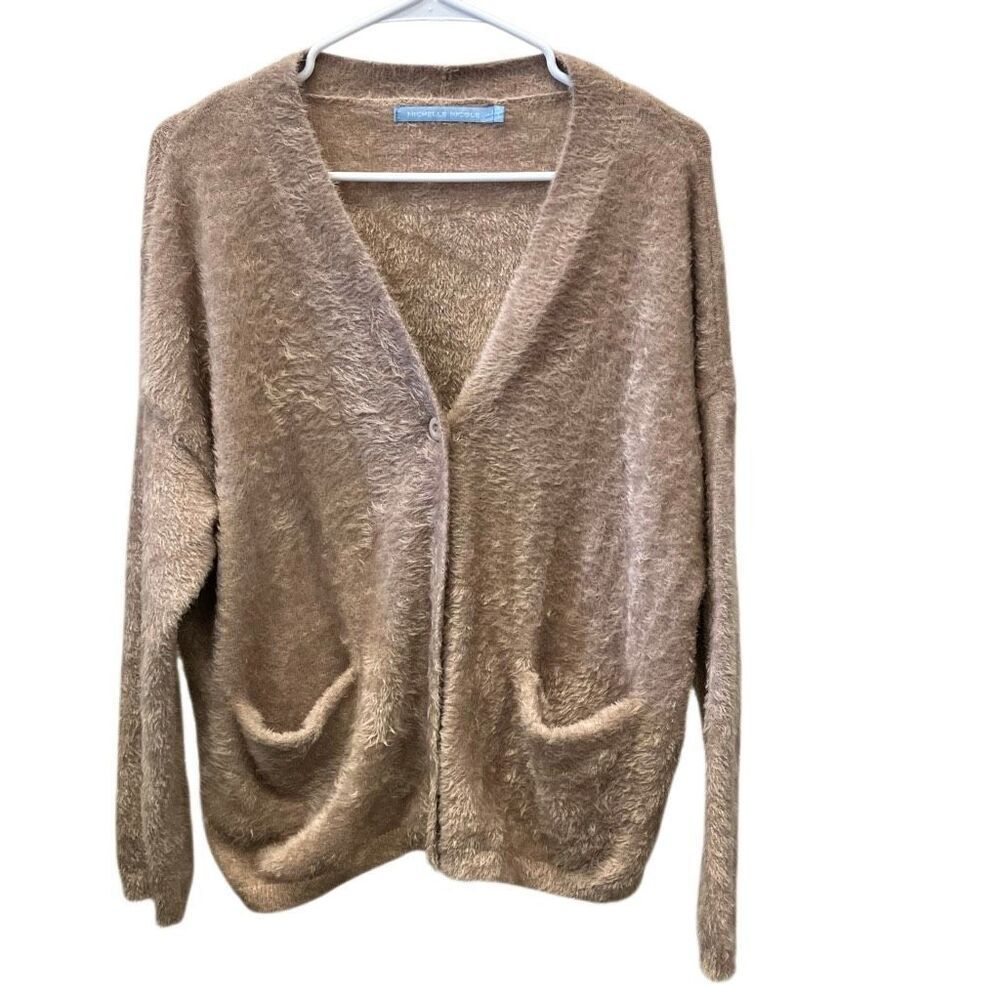 Michelle Nicole Tan Wool Blend V-Neck Pocket Cardigan Small #487